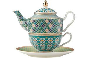 Maxwell & Williams Teas & C’s Kasbah Set da Tè per Uno con Tazza e Teiera con Infusore in Porcellana, Confezione Regalo, Color Verde Menta, 380 ml