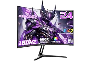 Amzfast Écran PC Gamer Incurvé 24 Pouces - 180Hz, FHD 1920x1080, sRGB 130% / DCI-P3 97%, 1 ms MPRT, Anti-Lumière Bleue, Adaptive Sync, HDMI 1.4 + DP 1.2, VESA 75x75, AMZG24C1