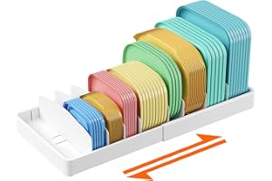 Lifewit Organizador Tapas para Loncheras Expandible 34-62 cm, Salvaspazio Organizadors Platos Armario Cocina con 8 Ajustables Tabiques, Grande Plástico Soporte Tapas Ollas, Bianco