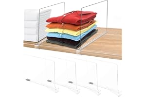 ROTRES Multifunktionale transparente Kleiderschrank-Trennwände,4 Stück Transparente Acryl-Regalteiler, Multifunktionaler Regaltrenner, Verstellbarer Kleiderorganisator