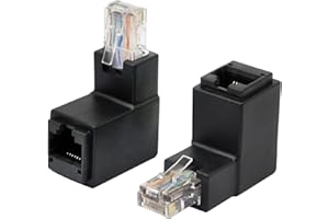 SinLoon RJ45 Crossover Adapter Cat6 Cat5e Ethernet RJ45 Male Female Adapter to Connect 2 Computers with a Standard LAN Connector Cable (Up 90 Angle, Black)