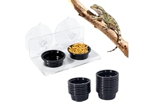 SLSON Gecko Feeding Ledge with 20 Pcs 0.5oz Food Bowls Suction Cup Transparent Reptile Feeder Ledge for Lizards,Bearded Dragon,Crested Gecko Accessories