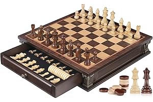 Peradix Jeu d'échecs magnétique avec 2 tiroirs de rangement intégrés, jeux classiques 2 en 1 en bois avec 2 reines supplémentaires pour enfants et adultes, jeu d'échecs portable de voyage