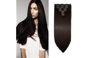 Cybelleza 8 Bandes Clip in Extension Cheveux Hair Extension Lisse Extensions de Cheveux a Clip Naturel Longue Cheveux, Brun moyen