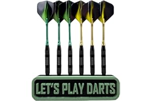MANIO 3DP Dart Holder for 6 Darts “Let’s Play Darts” – Wall Mounted or Freestanding Dart Stand, 3D Printed PLA CF, Matte Finish – Screws & Wall Plugs Included (Black/Green)