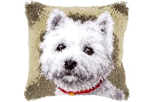 VERVACO Deko Kissenbezug Knüpfset für Anfänger Westie Basteln Erwachsene Kreativ DIY Handarbeit Selber Knüpfe 40 x 40 cm Latch Hook Kit Set Kissen Knüpfkissen mit Knüpfhaken, Baumwolle, Multicolor