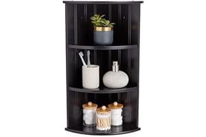 VonHaus Corner Shelf Unit - Black 3 Tier Bathroom Shelving - Freestanding or Wall Mounted Display Shelves & Decor Stand - Tongue & Groove Modern Storage for Bathroom, Living Room, Kitchen, Hallway
