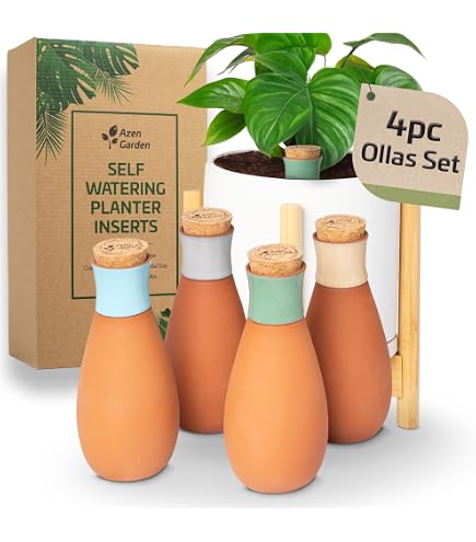 Olla En Terre Cuite Pepin - Système D'Arrosage Automatique Écologique Pour Plantes, Autonomie 1 Semaine (25cl, Rayé Orange/Bleu)