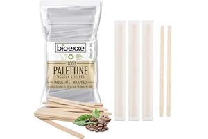 bioexxe Palitos de Madera Desechables embolsadas Individualmente, palitos Cafe biodegradables y compostables, Resistentes al Calor (Paquete de 100)