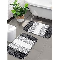 SARAL HOME EASY LIVING Striped Anti-Skid Bath Mat (Black, Microfiber, 35X50 CM)