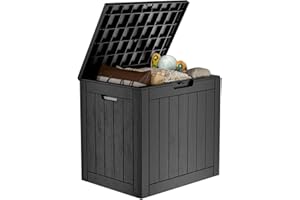 MAIUSCOLI 30 Gallon Outdoor Storage Box - Deck Box Waterproof Patio Furniture, Garden Tools, Cushions, Pool Accessories Outside Storage Resin Box,Black