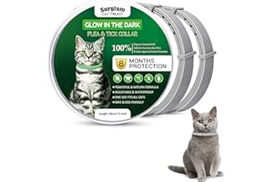 SURGLAM Collier Anti-puces et tiques pour Chats, 2 Pièces Lumineux Traitement Contre Les puces, Protection Efficace Pendant 8 Mois, Imperméable et Réglable pour Les Chatons de Toutes Tailles