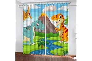 NUYSP Cartoon-Dinosaurier Vorhang Blickdicht B 220 X H 215cm Polyester Vorhänge mit Ösen 2er Set Gardinen, 3D Gedruckt Tier Verdunkelungsvorhang für Kinderzimmer Wohnzimmer Schlafzimmer
