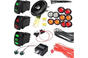 QENETY Universal ATV UTV SXS Turn Signal Kit, Street Legal Turn Rocker Light 120DB Horn Reverse Light Rocker Switch Flashing Adjustable Relay Kit for Polaris Dirt Bike RZR Kaw-as-aki Golf Cart Dune Buggy