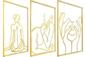 JUMRHFAN 3 Pieces Metal Wall Art Decor, Minimalist Abstract Woman Wall Art, Modern Line Drawing Wall Art Decor, Metal Female Single Line Wall Home Hanging for Bedroom Kitchen Bathroom Living Room(Gold)