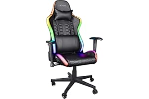 Trust Gaming Sedia da Gaming illuminata LED RGB GXT 716 Rizza - Sedia PC Ergonomica Regolabile con 350 Colori, Totalmente Girevole, con Cuscini Removibili - Nero