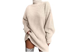 seiveini Strickkleid Damen Pulloverkleid Elegante Rollkragen Strickpullover Lang Winterkleid Langarm Pulli Warme Tunika Pullover Kleid Winter Freizeitkleid Sweater Oversize Casual