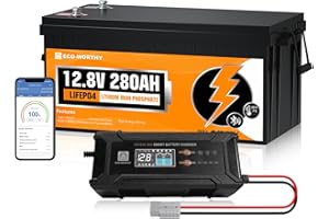 ECO-WORTHY LiFePO4 Bluetooth 12V 280Ah con Cargadores 12/24V 20A,Bateria Litio 12V 280AH con 200A BMS protección Baja Temperatura y MAX. 15000 ciclos para Autocaravana,Caravana,Barco