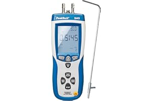 PeakTech P 5145 - Misuratore differenziale e velocità dell'aria 2 in 1 con tubo Pitot, manometro con USB, massa dell'aria e temperatura dell'aria
