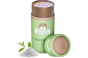 KELEBS Desodorante Champú En Seco Polvo Para Perros Contra Picazón Dermatitis Anti Pulgas Anti Olor, Para Cabello Piel Orejas Y Patas Evita Lamar Con Árbol De Té Sin Talco Con Arcilla Blanca Biodegradable