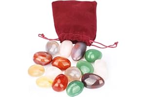 oumuik Lot de 15 pierres précieuses naturelles sélectionnées (grandes) dans un sac rouge, pierres précieuses naturelles colorées pour enfants, pierres semi-précieuses pour la décoration, 2cm-3cm