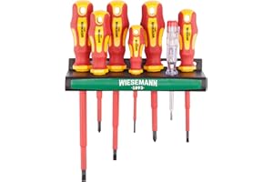 Lot de 7 tournevis certifiés VDE avec testeur de tension et support de WIESEMANN 1893 | pour vis à tête fendue et Phillips I 81123