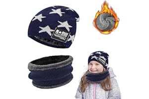 HUIFENGJIE Ensemble de Bonnet Écharpe 2 en 1 pour Enfant,avec Doublure Polaire, Tour de Cou pour Garcon Fille,Tricotés Hiver Bonnet Beanie,Ensemble Hiver Chaud Épais Bonnet Tour de Cou pour Garçons Filles