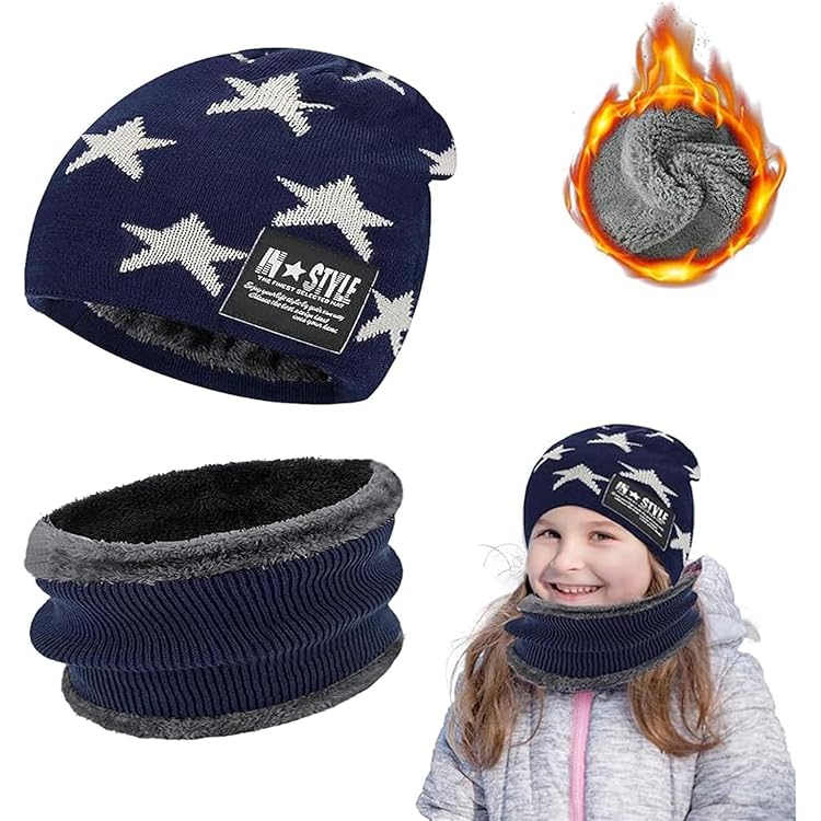 Bonnet Et Tour De Cou Enfant – Ensemble Hiver – Doublure Polaire – Taille Unique 6-15 Ans