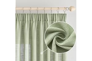 ‎EMEMA EMEMA Gardinen Vorhänge Leinenvorhang mit Kräuselband Voile Vorhang Leinenoptik Modern Halbtransparent für Wohnzimmer Dekoschal Küchengardinen Schlaufenschal Schlafzimmer Grün 140 x 215 cm