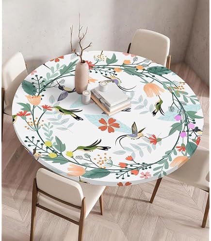 Rond Tafelkleed 180 Cm Met Elastische Rand – Waterdicht, Vlekbestendig, Daisy/mandala Print, Voor Tafel 160-170 Cm