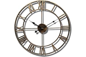 ASOLYM Horloge Jardin étanche Extérieur Grand Rétro Chiffres Romains Visage Ouvert fer Forgé Extérieur Horloges Jardin Intérieur Décoration Extérieure Horloge Murale Horloge Murale à Quartz muet D'or,40cm