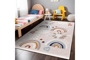 RUGURA Alfombra Infantil Habitación Niña Niño Dormitorio Arcoiris Nubes Estrellas Animales 160x230cm Crema Azul Turquesa Rojo