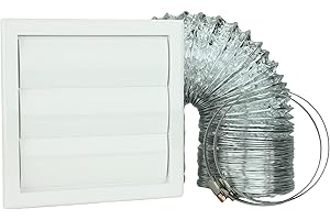 VENTS Cooker Hood Duct Vent Kit, 125mm (4-inch) Diameter. White Louvered Grille, 2 Jubilee Clips, 3 Meters Semi-Rigid Metal Aluminium Ducting