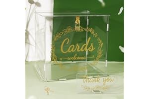 VINFUTUR Acrylic Wedding Card Box, Clear Wedding Money Post Gift Box Holder with Lock & Thank You Sign for Wedding Reception Anniversary Birthday Party Baby Shower Decoration (Gold)