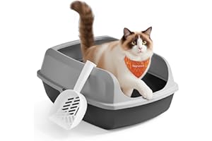 Feandrea Caja Arenero con Bordes Altos, Tamaño XXL, Abierta, con Pala, para Gatitos y Gatos Grandes, Gris Pizarra PPT010GN01