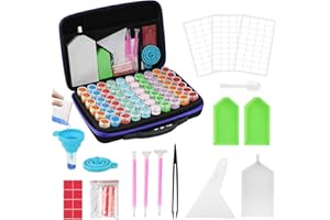 Kuhajancood 5D Diamond Painting Storage Boxes, 60 Slots Diamond Painting Accessories Storage Container, Portable Bead Diamond Art Storage Case Kits with Pens and Tray for DIY Art Craft, Purple