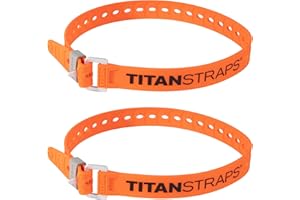 TITANSTRAPS Titan Utility Straps – Easy-To-Use, Reliable Tension Straps for Securing Bike & Moto Gear, Skis, Garden Hoses, Field Repair – Use in Frigid Temp – 60 lb.Working Load, 25" Length, Safety Orange, 2-Pack