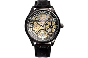 ManChDa Montre pour Homme,Noir Classique d'affaires À Automatique Analogique Montres Hommes Marque De Luxe Casual De Mode Montre-Bracelet Sport Étanche en Cuir Montre