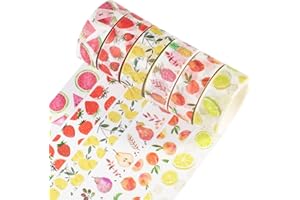 YUBX 6 Rollos Washi Tape Set Frutas & Florales cinta adhesiva decorativa Washi Glitter Adhesivo de Cinta Decorativa para DIY Crafts Scrapbooking (Fresh Fruits)