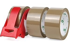 BOMEI PACK 3 Rouleaux de Ruban adhésif Marron pour emballage 48 mm x 66 m avec dévidoir, ruban adhésif déménagement, bureau et stockage
