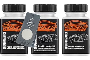 TRISTARcolor Peinture Voiture Kit crayon de retouche peinture pour Volvo 707 Crystal White Perl/Cristal White Perl Peinture de fond peinture de base vernis clair 50 ml chacun