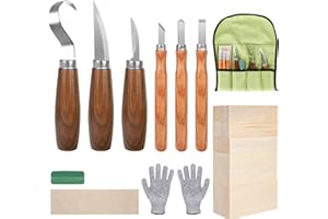 TEXLINEY 19PCS Wood Carving Tools, Wood Carving Kit for Beginners Kids and Adults with Basswood Carving Blocks, Wood Whittling Kit Set Include Whittling, Gloves, Roll Bag, Sharpener