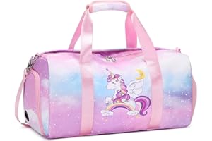 Kimwadalh Borse Sportive per Bambini Ragazze Borsa Sport Bambina Borsone da Viaggio Ragazza con Tracolla,Unicorno Borse per Danza, Balletto, Ginnastica