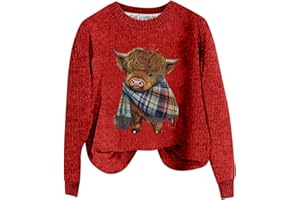 GENERIC Ladies Sweatshirts Without Hood UK,Ladies Knitted Pullover Sweatshirt Cow Prints Long Sleeve Sweater Casual Warm Fall Tunic Tops Fashion Clothes Oversize Going Out Holiday Vacation