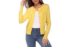 Newshows Women's Solid Button Down Long Sleeve Classic Crew Neck Knit Cardigan Sweater