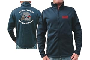 feuer1 Veste softshell (Navy/Bleu Marine) Sapeurs Pompiers Casque - Courage et Dévouement - Marque Rouge
