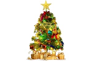 ANNISSA Mini Árbol de Navidad Artificial, Árbol de Navidad Artificial Pequeño de 50 cm con Decoraciones, Árbol De Navidad De Escritorio para Decoración Navideña En Casa, Oficina