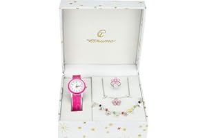 BELLOS Cofanetto Orologio Ragazza Rosa- Parure di gioielli Marguerita- Collana-Anello- Cinturino