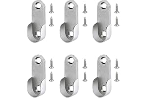 GRVICH 16mm Clothes Rail Wall Bracket, 6 PCS Wardrobe Rail Rod Bracket, Wardrobe Rail Fittings, Rail Bracket Support, for Wardrobe Shower Curtain Closet Curtain Wardrobe Closet (Oval,Silver)