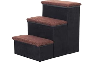 PawHut Haustiertreppe Katzentreppe Hundetreppe Faltbar 3 Stufen Tiertreppe mit Stauraum für Katzen und Hunde MDF Schwarz 40 x 54 x 48 cm